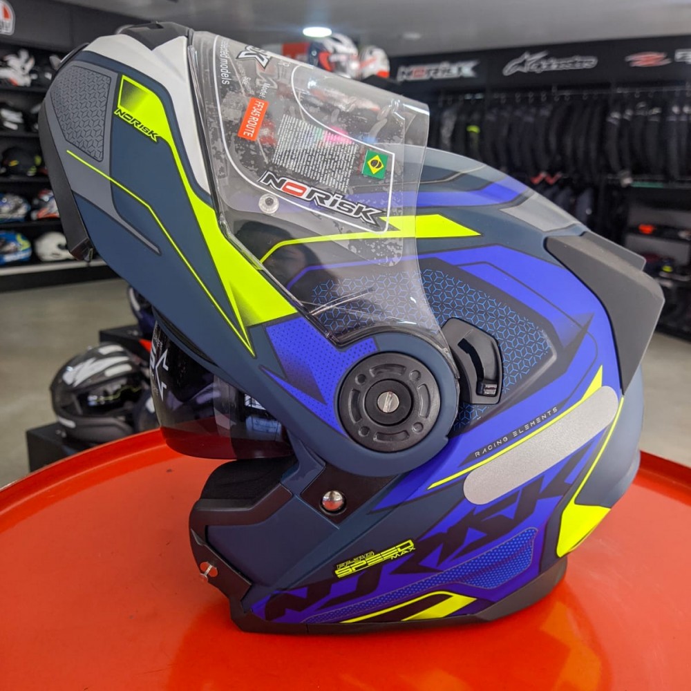 Capacete Norisk FF345 Route Speedmax Azul/Amarelo Fosco (Articulado)