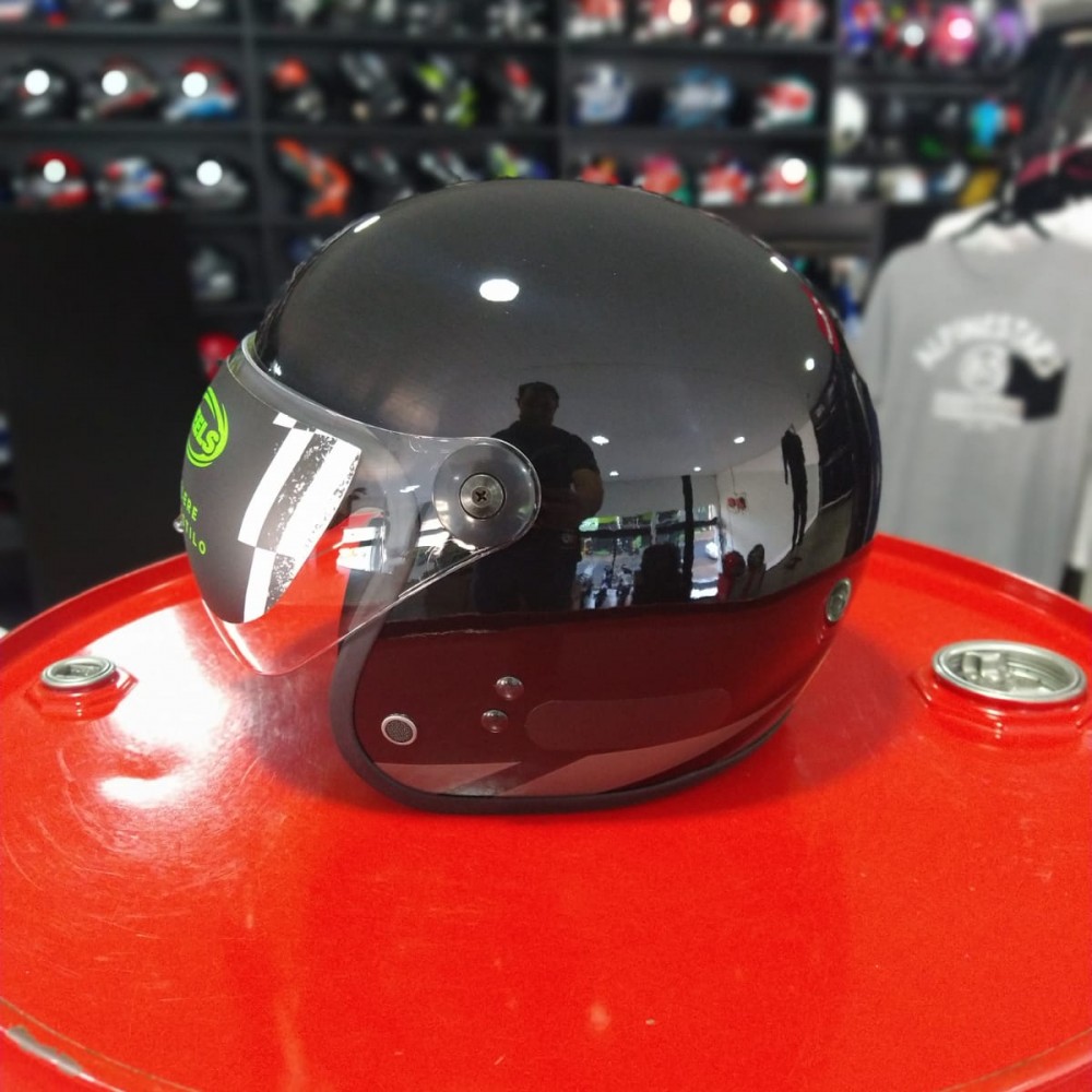 Capacete Aberto Peels Click preto brilho