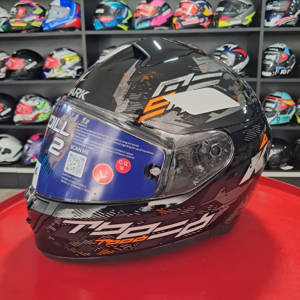 Capacete Shark Ridill 2 Molokai Preto Prata Laranja